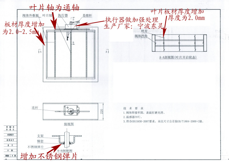 280℃排煙防火風閥功能、特點及技術參數